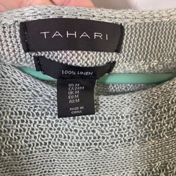 Womens Tahari Linen Knit Sweater Pullover 3/4 Dolman Sleeve Green M - Picture 7 of 7